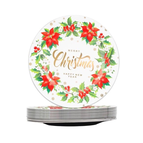 6 Pack round Charger Plates, 13in’ Red White Dinner Plate Christmas New Year - Picture 1 of 6